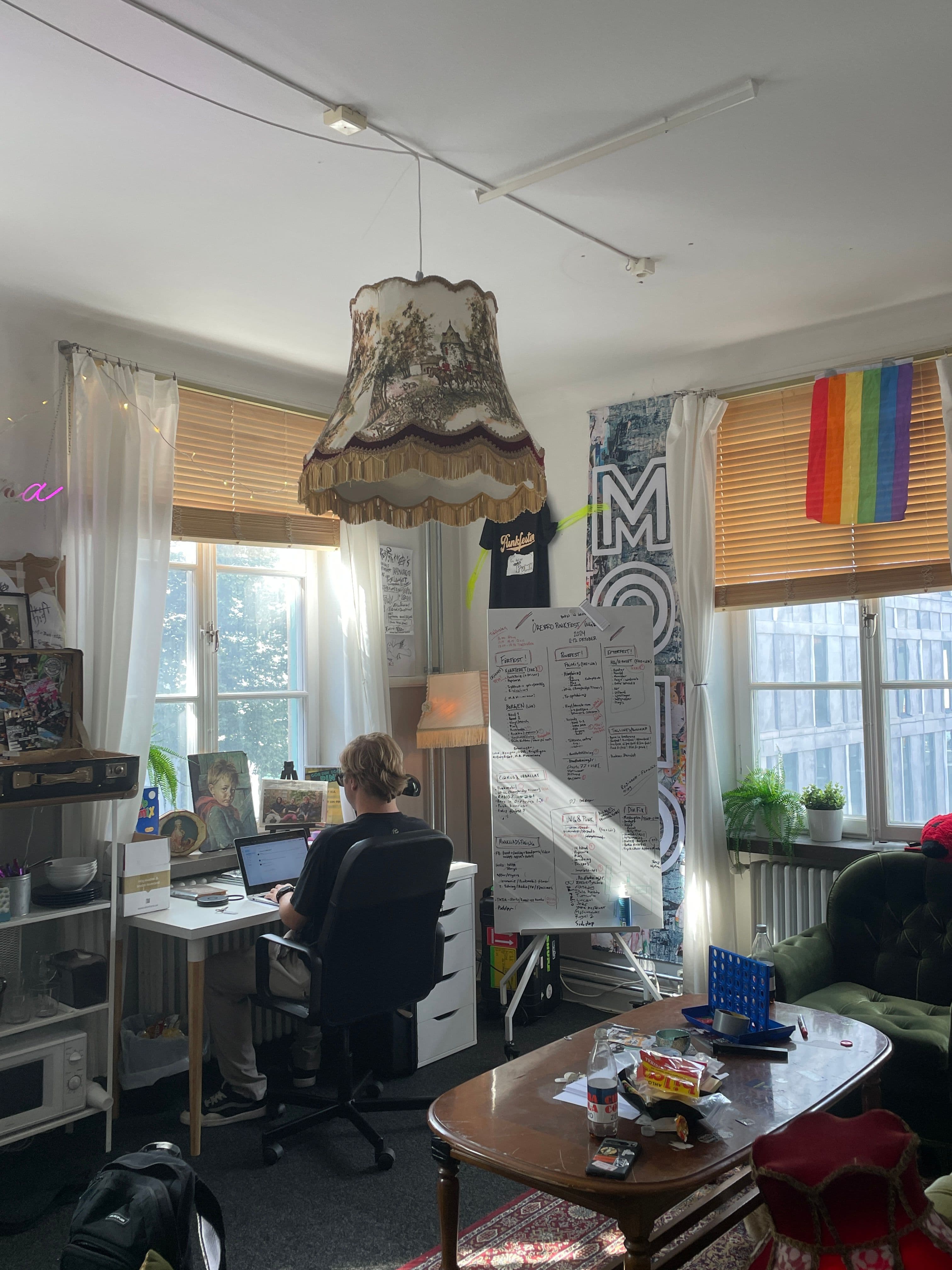 Office corner with sofa and plants